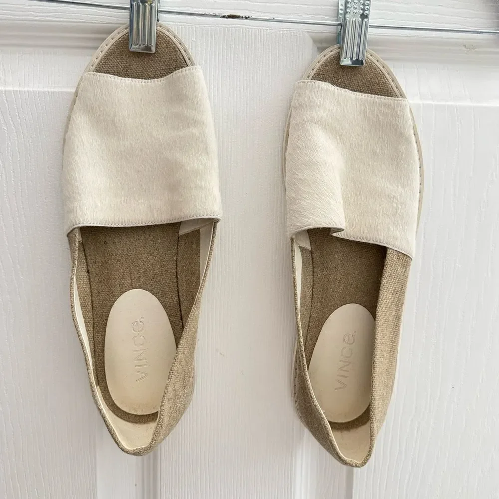 Vince Women's Italian calfskin Cream/white espadril Slip-On Shoes size 9.5